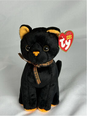 Ty Beanie Baby - SNEAKY the Black & Orange Cat 6" Stuffed Animal Toy Displayed